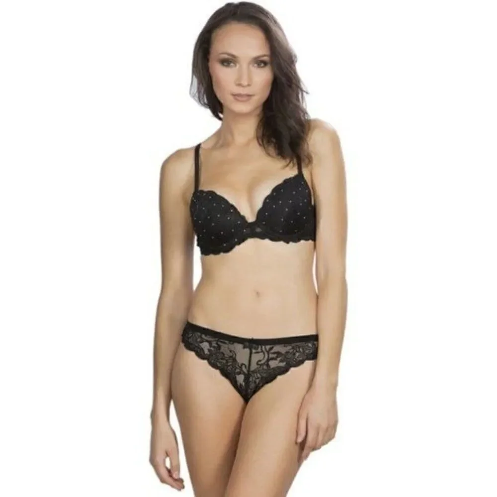 Hers by Herman Lace Push-up Bra & Thong Set Sz 32B